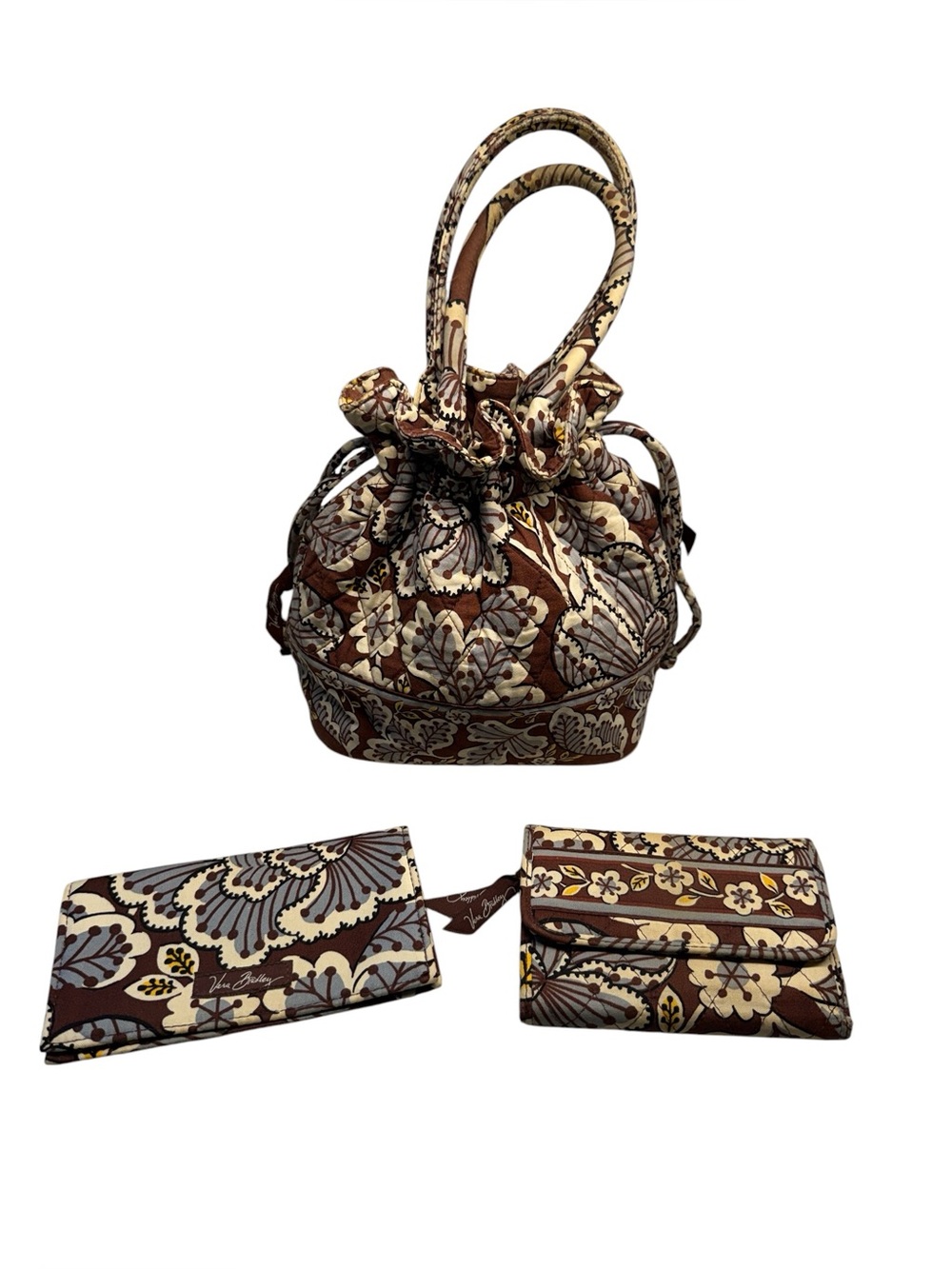 Vera Bradley Retired Slate Blooms Wallet, Checkbook Cover and Drawstring Bag